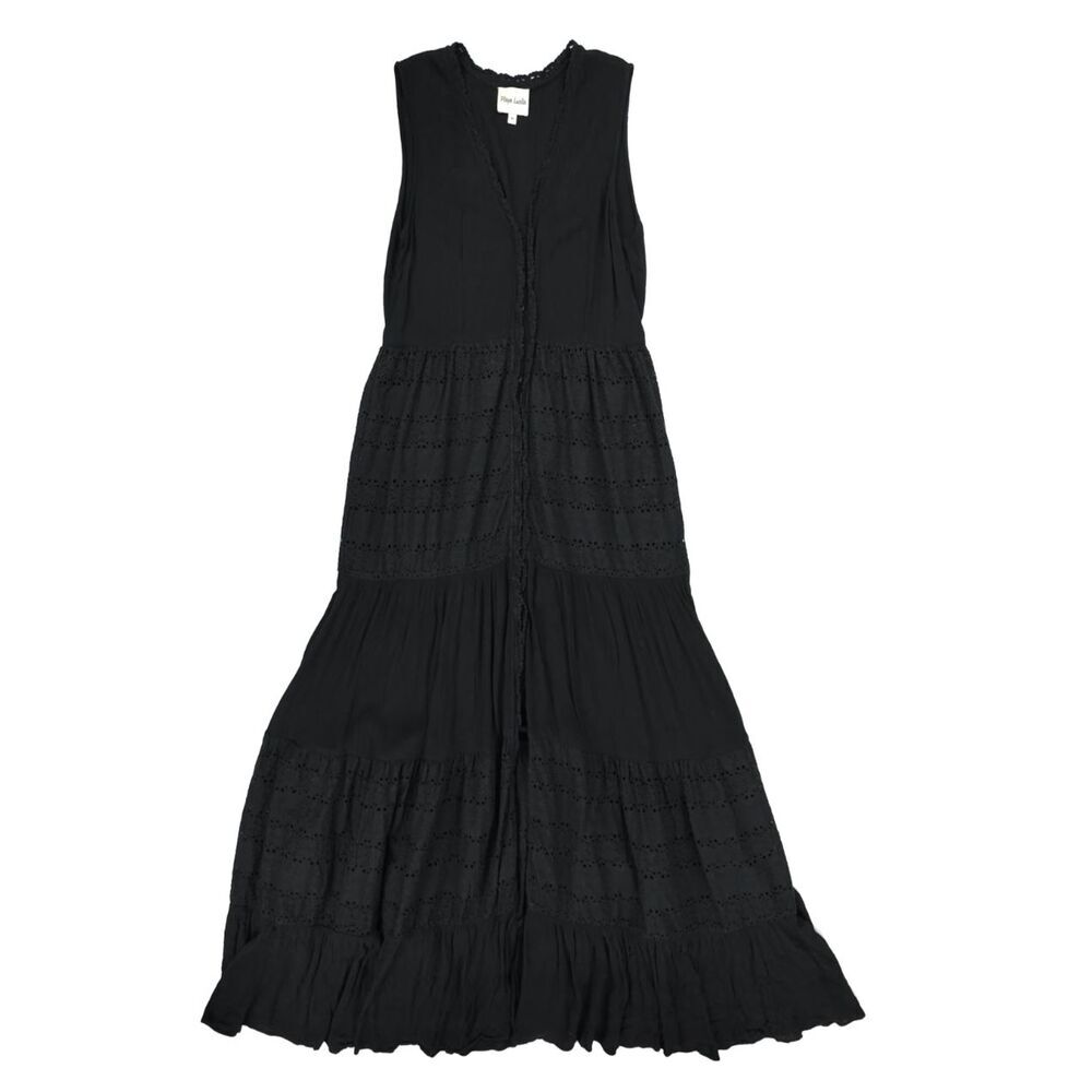PLAYA LUCILA Eyelet Maxi Dress Black Beachy Boho Resort Romantic Minimal Hippie
